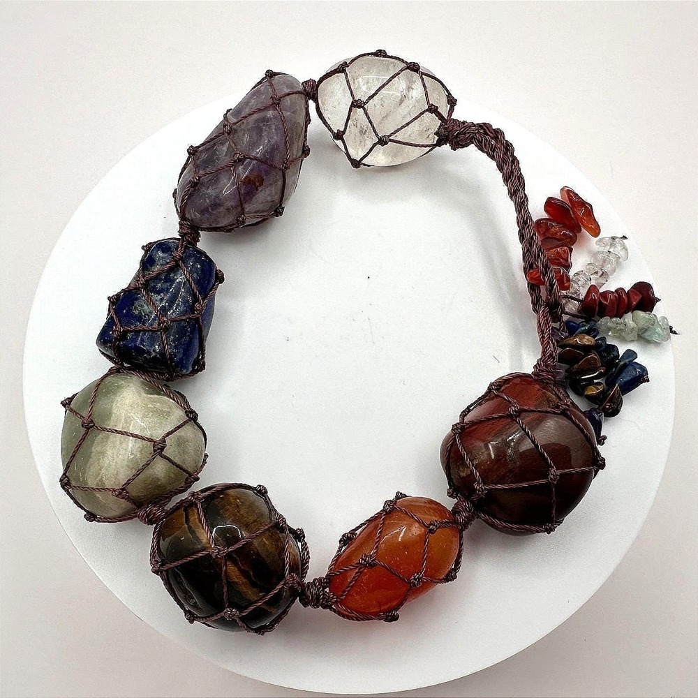 Vintage Y2K Cord Wrap Multi Stones Bracelet Boho Women's Statement‎ Jewelry